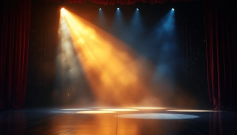 #Stage Light #Drama: #Dramatic #spotlight beam pierces through theatrical #haze, casting golden patterns across the polished wooden stage floor #theater #aiart #aiphoto #stockcake ⬇️ Download and 📝 Prompt 👉 https://stockcake.com/i/stage-light-drama_1522297_1173628 Yellow Stage Lighting, Dramatic Stage Lighting, Backstage Theatre Stage Crew, Spotlight Lighting Reference, Dance Lighting Design, Red Stage Lighting, Stage Lights Aesthetic, Retro Stage Design, Stage Set Up