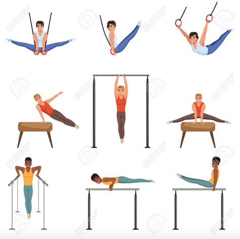 Gymnastics Levels, Gymnastics Apparatus, Preschool Gymnastics, Male Gymnast, Gymnastics Poses, Boy Cartoon, Cartoon People, Olympic Sports, Cartoon Man