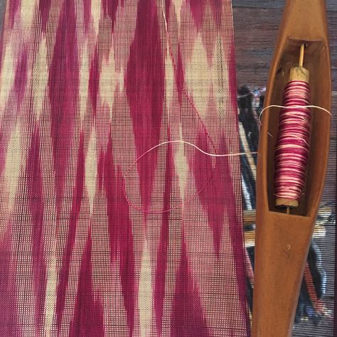 Ikat Weaving Process, Painted Warp, Ikat Weaving, Textile Craft, Roving Wool, Mulberry Leaf, Go Pink, Tube Skirt, Silk Ikat