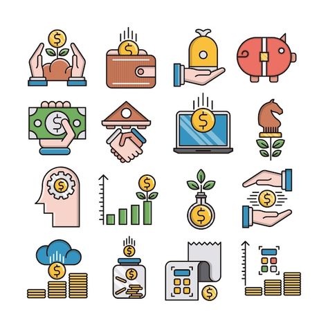 Economics Poster, Bank Icon, Life Insurance Marketing Ideas, Money Stickers, Creative School Project Ideas, Colorful Borders Design, Money Icons, Finance Icons, Graffiti Doodles