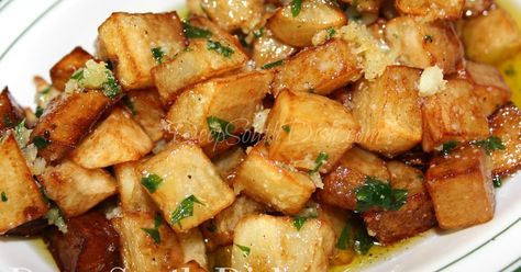 Brabant Potatoes, from Deep South Dish blog. Known as Louisiana fries, they are made from peeled and cubed potatoes, first blanched, then deep fried and tossed with a rich, butter garlic sauce. A delicious side for fish, or any main dish!