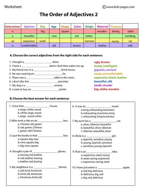 The Order of Adjectives 2 worksheets Shoes Worksheet, Order Of Adjectives Worksheet, Adjectives Exercises, Adjectives Worksheet, Order Of Adjectives, English Notes, English Adjectives, Adjective Worksheet, English Teaching Materials