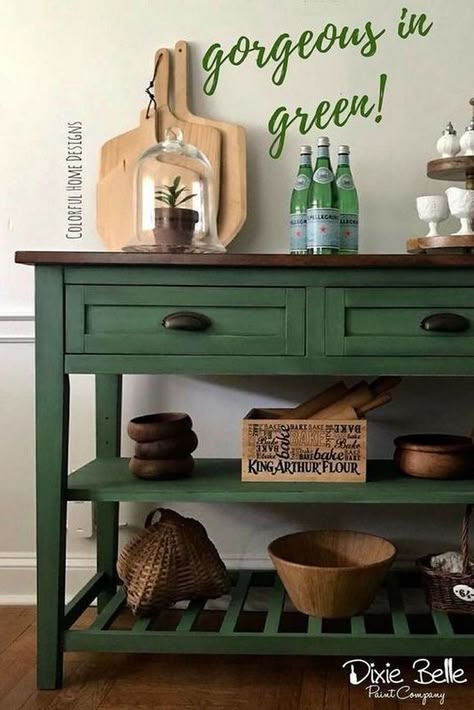 Green Painted Furniture, Farmhouse Paint, Green Furniture, Serving Cart, Gravel Road, Furniture Paint, Dixie Belle Paint, Furniture Vanity, Chalk Paint Furniture