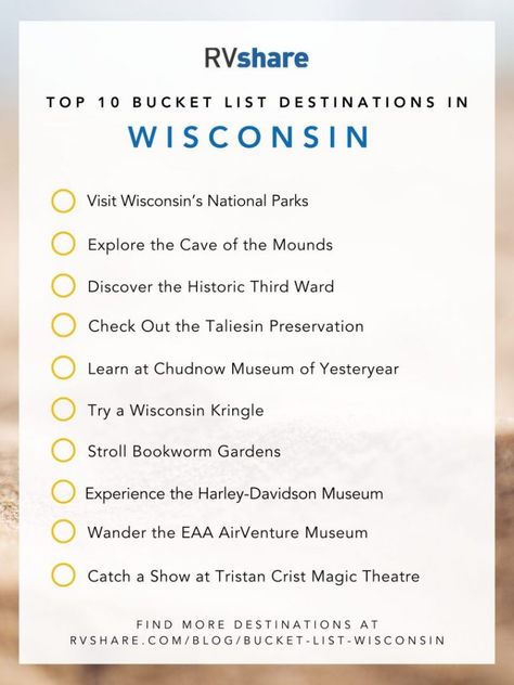 The Top 27 Bucket List Destinations in Wisconsin - RVshare.com Wisconsin Bucket List, Bookworm Gardens, 50 States Travel, Apostle Islands National Lakeshore, Bucket List Places, Harley Davidson Museum, Apostle Islands, Milwaukee Art Museum, Wisconsin Travel