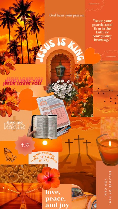 Christian wallpaper collage in orange #wallpaper #collage #Jesus #Christian #orange #cross #GodAlmighty #Christ #love #Scripture #explore #women #flowers #asthetic #aesthetic #inspo #inspiration #ChristianInspo Orange Jesus Wallpaper, Christian Wallpaper Collage, Jesus Is The Way, Wallpaper Collage, Give Me Jesus, Jesus Wallpaper, Orange Wallpaper, Inspirational Wallpapers, Aesthetic Collage