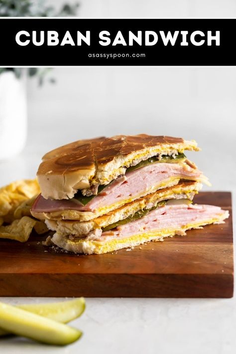 Bread Sandwich Ideas, Bread Items, Asian Pork Tenderloin, Cuban Sandwich Recipe, Sweet Ham, Loin Roast Recipes, Cuban Sliders, Cilantro Garlic Sauce, Sandwich Spreads