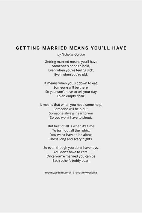 Getting Married Means You'll Have by Nicholas Gordon wedding reading poem idea for your ceremony