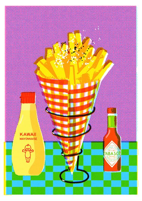 FRENCH FRIES! on Behance Fries Illustration, French Fry Illustration, French Fries Illustration, French Fries Poster Design, French Fries Poster, French Fries Advertisement, French Fries Design, Risograph Illustration, Belgian Fries