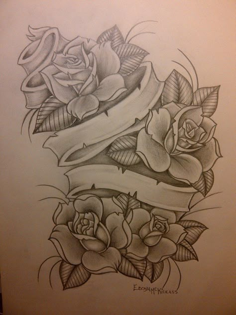 Butterflies And Roses Drawing, Rose And Banner Tattoo Design, Rose Banner Tattoo, Banner Tattoo Design, Banner Tattoos, Scroll Tattoos, Tattoo Banner, Rose Drawing Tattoo, Graffiti Tattoo