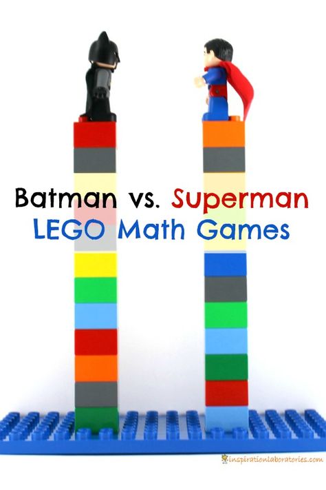 These LEGO math games with Batman and Superman are sure to please any super hero lover. Practice comparing numbers, addition, and subtraction. Superhero Preschool, Superhero Activities, Superhero Camp, Super Hero Activities, Superhero School, Lego Math, Math Night, Summer Homeschool, Subtraction Games