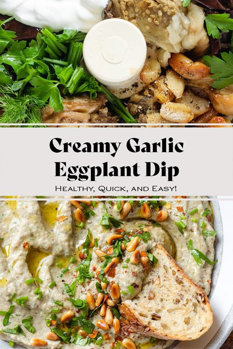 Cava Roasted Eggplant Dip, Eggplant Dip Recipes, Eggplant Appetizer, Roasted Eggplant Dip, Garlic Dip, Eggplant Dip, Roast Eggplant, Creamy Garlic, Eggplant Recipes