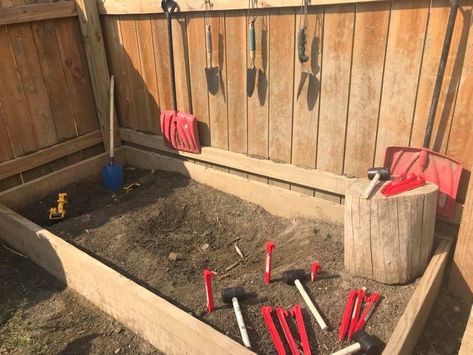 Backyard Digging Area, Digging Area Eyfs, Kids Digging Area Outdoor Play, Backyard Digging Area For Kids, Kindergarten Yard Ideas, Mud Play Area For Kids, Kids Digging Area, Outdoor Digging Area For Kids, Mud Pit Ideas Outdoor Play