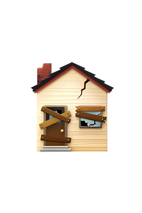 The emoji 🏚️ depicts a run-down and abandoned house. It has a brown roof with a chimney on top, and the walls are gray with cracks and missing bricks. The windows are boarded up with wooden planks, and the door is slightly ajar. The overall appearance of the emoji is eerie and desolate, conveying a sense of neglect and abandonment. Broke Emoji, Emoji No Background, Key Emoji, House Emoji, Emojis Iphone, Apple Emojis, Disintegrating Emoji Meme, Derelict House, Iphone Emoji