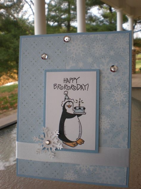 Diy Winter Birthday Cards, Stampin Up Winter Birthday Card Ideas, January Birthday Cards Ideas, January Birthday Cards Handmade, Penguin Birthday Cards Handmade, January Birthday Cards, December Birthday Cards Ideas, Winter Birthday Cards Handmade, Winter Birthday Cards