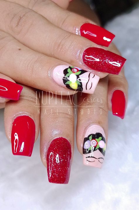 Uñas Frida Frida Kahlo Nails Design, Frida Kahlo Nails, Mexican Nails, Uñas Acrilicas, Nails Design, Nail Designs, Nail Art, Nails, Design