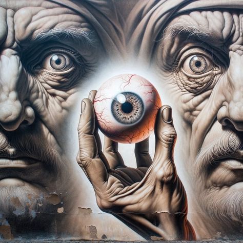 #nightcafestudio ¿Nos vigilan? Mano con ojo y caras en pared mural Surreal Horror, Atlas Tattoo, Surealism Art, Eyeball Art, Eagle Images, Dark Beauty Photography, Cartoon Character Tattoos, Sketch Tattoo Design, Horror Tattoo