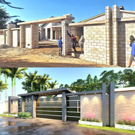 Compound Wall Gate, Compound Wall Gate Design, Wall Gate, Front Wall Design, House Main Gates Design, House Fence Design, Wall Fence, Civil Engineering Design, Security Gates