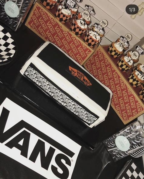 Vans Themed Party Ideas, Warp Tour Birthday, Vans Party Theme, Vans Themed Birthday Party, Warped Tour Birthday Party Kids, Vans Warped Tour Birthday Party, Vans Birthday Party, Vans Birthday Party Ideas, Emo Theme Party