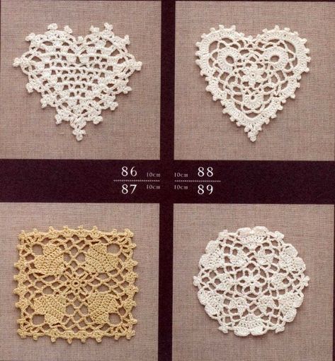 Motif Mandala Crochet, Small Crochet Gifts, Motifs Granny Square, Crochet Hearts, Japanese Crochet, Crochet Heart Pattern, Crochet Coaster Pattern, Crochet Mandala Pattern, Crochet Motif Patterns