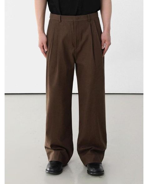 OH Fold Pleats Wide Trousers • Discover Trending Men's Fashion From Asia • Collection: OH Atelier . #koreanfashion #streetwear #streetfashion #outfitidea #styleinspo #mensfashion Pleated Trousers Men, Wide Pleated Pants, Mens Pleated Trousers, Trousers Men, Wide Trousers, Pleated Trousers, Pleated Pants, Mens Fashion Trends, Mens Trousers