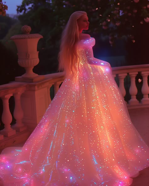 Sparkly like Princess Peach 🍑👸🏼✨💖 Dream Dress Princesses, Sparkly Dress Aesthetic, Beautiful Gowns Princesses, Barbie Fashion Fairytale, Princess Dress Prom, Magical Outfits, Princess Dress Fairytale, Light Up Dresses, Princess Gowns