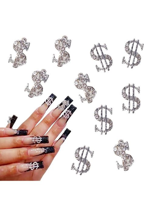 Bling Alloy Money Dollar Nail Charms 3D Silver Nail Charms for Acrylic Nails Decoration with Gems and Rhinestones Shiny Luxury Design Crystal Nail Jewels Nail Art Supplies for Women DIY Manicure 10Pcs Dollar Nails, Charms For Nails, Nails Vintage, Money Dollar, Purple Acrylic Nails, Purple Acrylic, Vintage Nails, Silver Nail, Nail Jewels