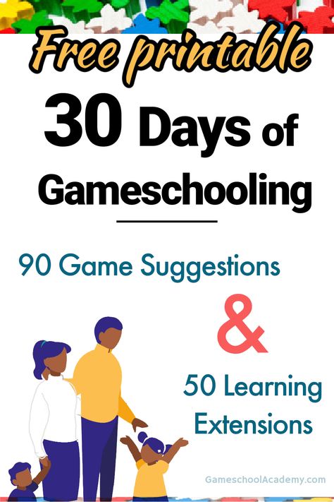 30 Days, 90 Games, 50 Learning Ideas: get your free 30 Days of Gameschooling calendar now.    In this resource you’ll learn how to:  •Choose Gameschooling themes  •How to choose related games  •Ideas for further learning    #gameschooling #gameschool #playislearning #unschooling #unschool #homeschool #homeschooling #games #boardgames Homeschooling Planner, Game Suggestions, Geography Games, Fun Educational Games, Alternative Education, Education Games, Homeschool Encouragement, Homeschool Tips, Homeschool Schedule