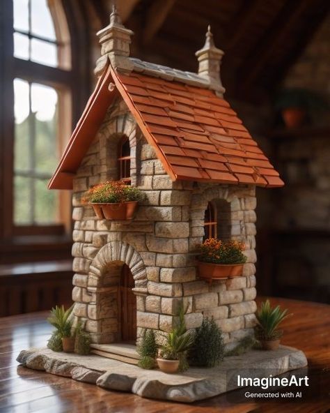 Ceramic House Template, House Diorama, Fairy Garden Doors, Homemade Bird Houses, Cardboard Model, Clay Fairy House, House Template, Fairy House Diy, Doll House Crafts