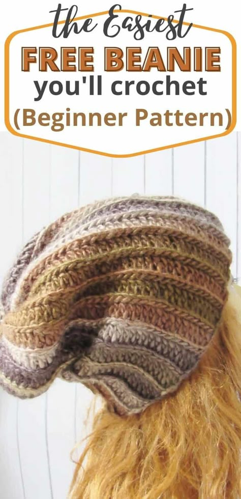 This slouchy beanie hat free crochet pattern will look great on men and women this winter season. The unique striped hat uses lion brand landscapes yarn and has an optional pom pom for decoration. This unisex beginner hat pattern will look great on any adult. #crochet, #crochethat, #crochetfreepattern, #crochetbeanie, #crochetslouchy, #crochetslouchybeanie Crochet Free Hat Patterns For Women, Crochet Slouchy Hat Pattern, Unisex Crochet Hat, Free Crochet Hat Patterns For Men, Unisex Beanie Crochet Pattern, Beanie Pattern Free Crochet, Acrylic Yarn Crochet Beanie, Easy Crochet Slouchy Beanie, Crochet Slouchy Hat Free Pattern Mens Slouch Beanie