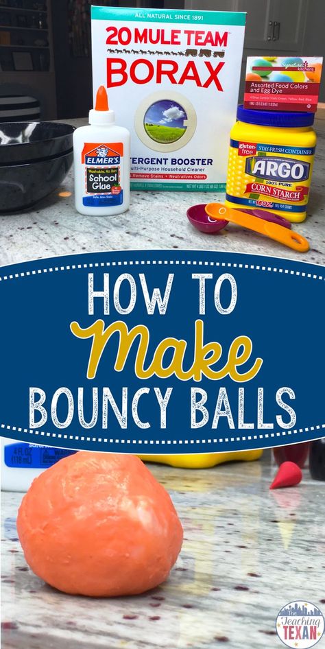 Looking for a recipe for a DIY bouncy ball?  This blog post teaches you how to make homemade bouncy balls that are perfect for learning about the states of matter in Kindergarten, First, and  Second Grade! Homemade Bouncy Ball Recipe, Stem Projects For 2nd Grade, Borax Bouncy Balls, 2nd Grade Experiments, Art With Balls, How To Make A Bouncy Ball, Second Grade Crafts Projects, Matter Experiments For Kids, Balls Study Creative Curriculum