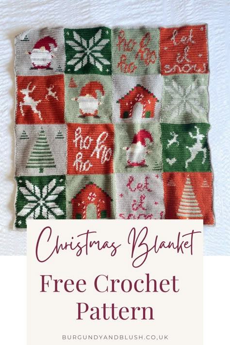 Snowflake Crochet Afghan Pattern Free, Crochet Christmas Sampler Blanket, Free Crochet Christmas Blanket Pattern, Crochet Panel Blanket, Christmas Crochet Afghan Patterns Free, Tapestry Crochet Christmas, Tapestry Crochet Blanket Patterns, Christmas C2c Crochet Patterns, Christmas Blanket Crochet Free Pattern