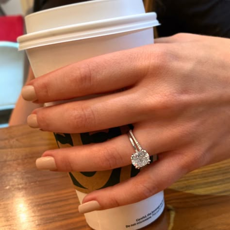 How we survive our Monday’s ☕️ Showing our DE 2000 engagement ring with a Round Brilliant cut diamond, paired with a micro pave wedding band. 💍 Round Cut Diamond Ring With Wedding Band, Round Engagement Ring Diamond Band, Round Diamond Engagement Rings With Wedding Band, Round Cut Pave Engagement Ring, 1.5 Carat Diamond Ring, Large Diamond Rings Unique, Wedding Rings 1 Carat, 3 Carat Diamond Ring Round, Chubby Finger Engagement Ring