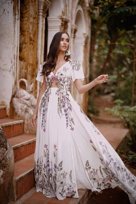 Ivory Lavender Floral Wildflower Embroidery White Dress / Magical Forest Woodland Wedding / Boho Floral Dress Pandora SAMPLE - Etsy UK Wildflower Embroidery, Purple Wedding Dress, Plus Size Bride, Floral Wedding Dress, Lavender Floral, Traditional Wedding Dresses, Nontraditional Wedding, Wedding Boho, Boho Floral Dress