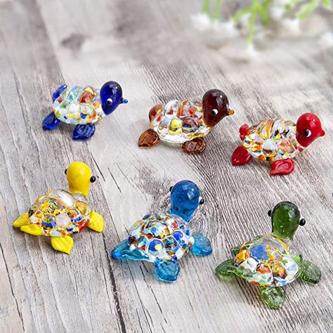 Amazon.com: H&D HYALINE & DORA Handmade Mini Sea Turtle Art Glass Blown Sea Animal Figurine,Set of 6 : Home & Kitchen Nick Nacks, Sea Turtle Art, Turtle Figurines, Tiny Turtle, Turtle Art, Sea Animal, Decor Figurines, Glass Figurines, Colorful Fish