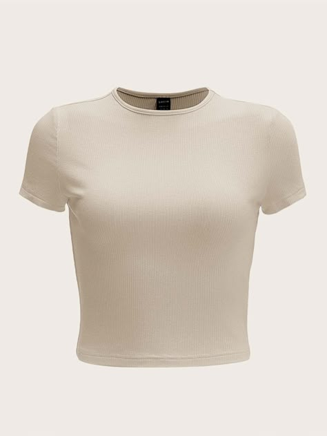 Beige Top Outfit, Beige T Shirts, Beige Shirt, Body Outfit, Fashion Top Outfits, Beige Top, Knit Tees, Cute Tops, Fashion Online Shop