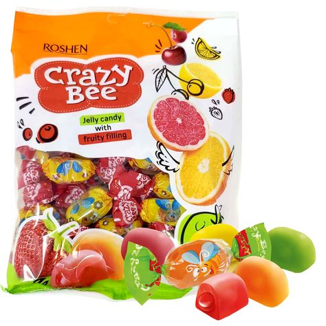 Jelly Candies w/ Fruit Filling Assorted, Crazy Bee, Roshen, 200 g/ 0.44 lb for Sale | $2.59 - Buy Online at RussianFoodUSA Jelly Candies, Jelly Candy, Russian Food, Fruit Filling, Sour Cherry, Wild Strawberries, Natural Juices, Beverage Packaging, Russian Recipes