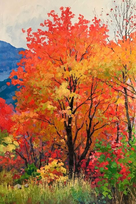 Douglas Aagard, 자작나무 그림, Fall Canvas Painting, Primitive Painting, Painting Trees, Abstract Tree Painting, Acrylic Painting Flowers, Female Art Painting, Landscape Art Painting