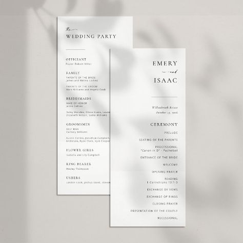 Modern Minimalist Script Chic Wedding Program Elegant Wedding Programs, Opening Prayer, Memorial Program, Order Of Service, Bridesmaids And Groomsmen, Wedding Program, Free Birthday Invitations, Free Birthday Invitation Templates, Wedding Programs