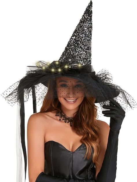 Halloween Costume LED Light Witch Hats for Women Steeple Top with Lamp for Party Black Led Light Costume, Black Halloween Costume, Black Halloween Costumes, Carnival Decorations, Witch Costumes, Witch Hats, Halloween Witch Hat, Vintage Witch, Halloween Hats