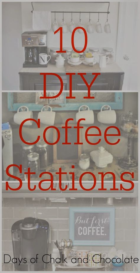 Days of Chalk and Chocolate: 10 DIY Coffee Stations Diy Coffee Station, Coffee Area, Coffee Stations, Beverage Bar, Tea Station, Coffee Bars, Coffee Nook, Salon Suites, Tea Bar