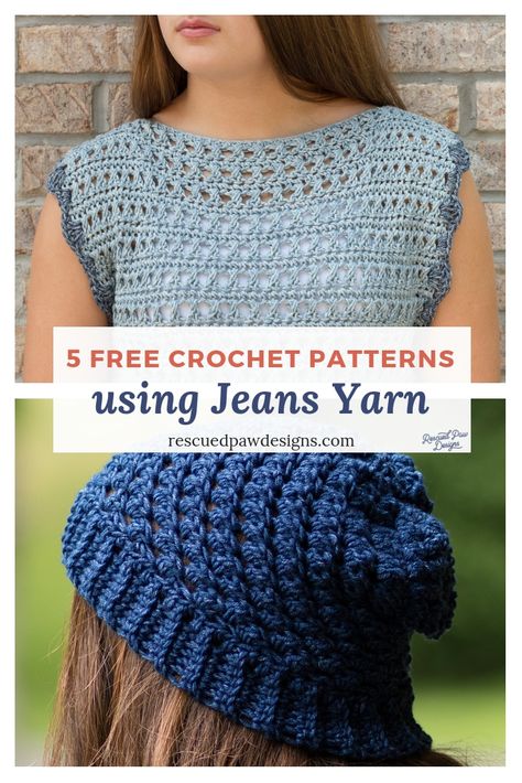 Make these 5 FREE Crochet Pattern using LionBrand Jeans Yarn! Patterns using Jeans, Jean Colors and LB Collection Jeans Yarn! All free crochet patterns! Crocheting Patterns, Crochet With Cotton Yarn, Crochet Coaster Pattern, Mode Crochet, Crochet Headband Pattern, Crochet Beanie Pattern, All Free Crochet, C2c Crochet, Clothing Patterns Free