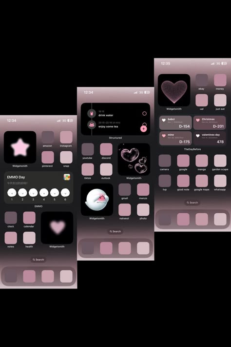 Black And Pink Ios Layout, Black And Pink Ios 16 Homescreen, Pink And Black Iphone Layout, Black Pink Homescreen, Phone Theme Ideas Simple, Black N Pink Wallpaper, Black And Pink Homescreen Layout, Black And Pink Phone Theme, Pink And Black Phone Theme