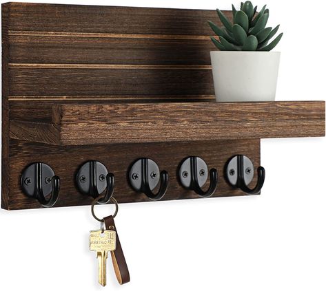 Entryway Shelf With Hooks, Wood Key Hanger, Key And Mail Holder, Key And Letter Holder, Mail Organizer Wall, Wall Mounted Key Holder, Mail And Key Holder, Keys Holder, Key Holder For Wall