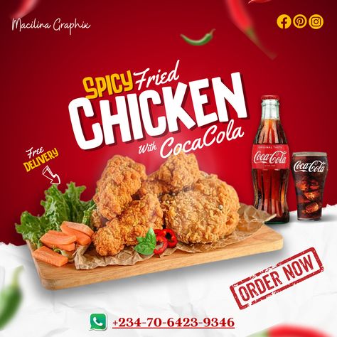 Spicy Chicken Flyer Chicken Flyer Design, Chicken Delivery, Christmas Sales, Chicken Steak, Spicy Chicken, Post Design, Media Post, Christmas Sale, Flyer Design