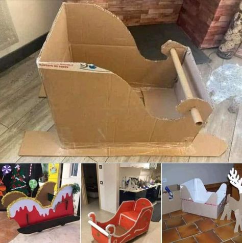 Ideas to make your own Christmas sleigh🎅😍 Winter Wonderland Preschool, Cardboard Sleigh, Eyfs Christmas, Pre K Crafts, Christmas Diy Decorations, New Years Ideas, Large Christmas Ornaments, Amazing Craft Ideas, Cardboard Craft