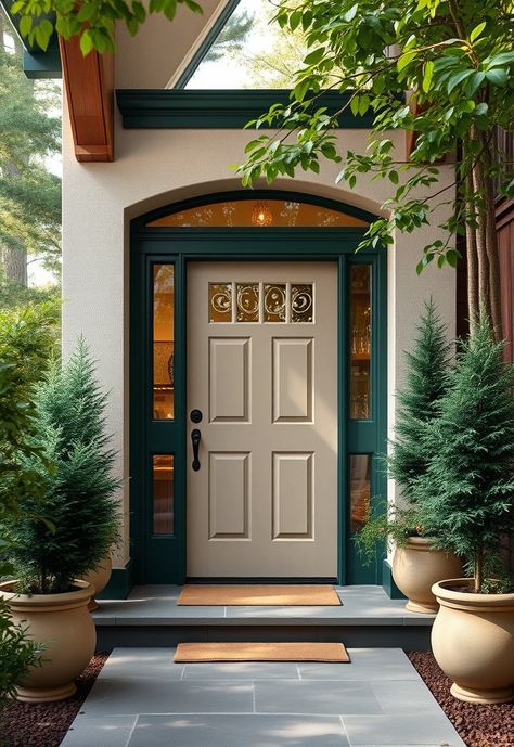 Transform Your Entryway: 21 Front Door Trim Color Ideas for Eye-Catching Contrast! - 16. Deep Forest Green Trim Trim Color Ideas, Door Stand, Front Door Trim, Entryway Decor Ideas, Door Trim, Door Trims, Trim Color, Color Ideas, Entryway Decor