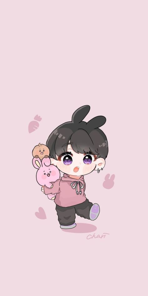 Jungkook Cartoon Wallpaper, Jungkook Chibi Fanart, Jungkook Cartoon, Bt21 Kookie Cute, Jungkook Chibi, Unity In Art, Bts Anime, Patterns Wallpaper, Flower Iphone Wallpaper