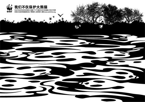 Saving pandas is not our only mission.  WWF and our partners have facilitated the reconnection of 17 lakes to the Yangtze River, infusing new life to its fragile freshwater ecosystem. Take a closer look at what we do and where you can make a difference. Ngo Poster, Freshwater Ecosystem, Wwf Poster, Wwf Panda, Negative Space Art, Negative Space Design, Art Spatial, Yangtze River, Water Print