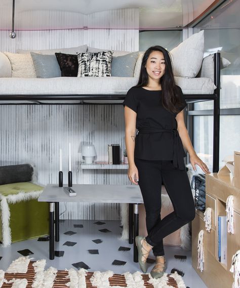 SCADpad Atlanta Micro Apartment | This millennial woman wants you to live in a parking garage. #refinery29 http://www.refinery29.com/scadpad-micro-housing-community Micro Apartment Layout, Apartment Layout Ideas, Micro Living, Micro Apartment, Living Room Furniture Layout, Tiny Apartments, Apartment Layout, Apartment Aesthetic, Future Apartment