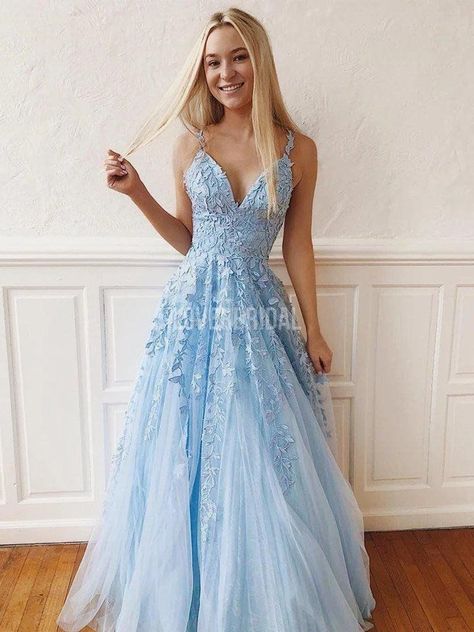 7bb060764a818184ebb1cc0d43d382aadesc34031138ri Gaun Tulle, Blue Lace Prom Dress, Sky Blue Prom Dress, Light Blue Prom Dress, Prom Dresses Long Lace, Spaghetti Strap Prom Dress, 파티 드레스, Tulle Bridesmaid Dress, V Neck Prom Dresses